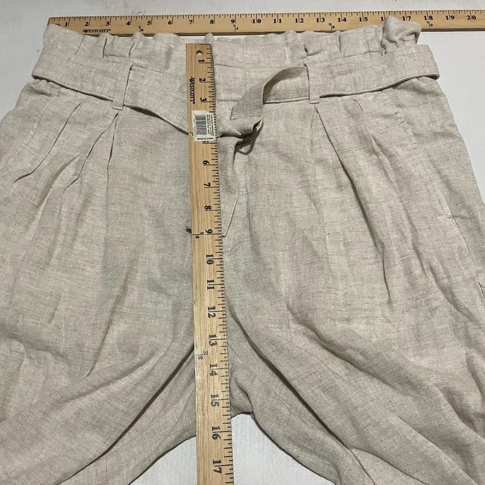 Banana Republic Linen Blend Pants Size 10 X 28.5 Women's Wide Leg Beige Paperbag
